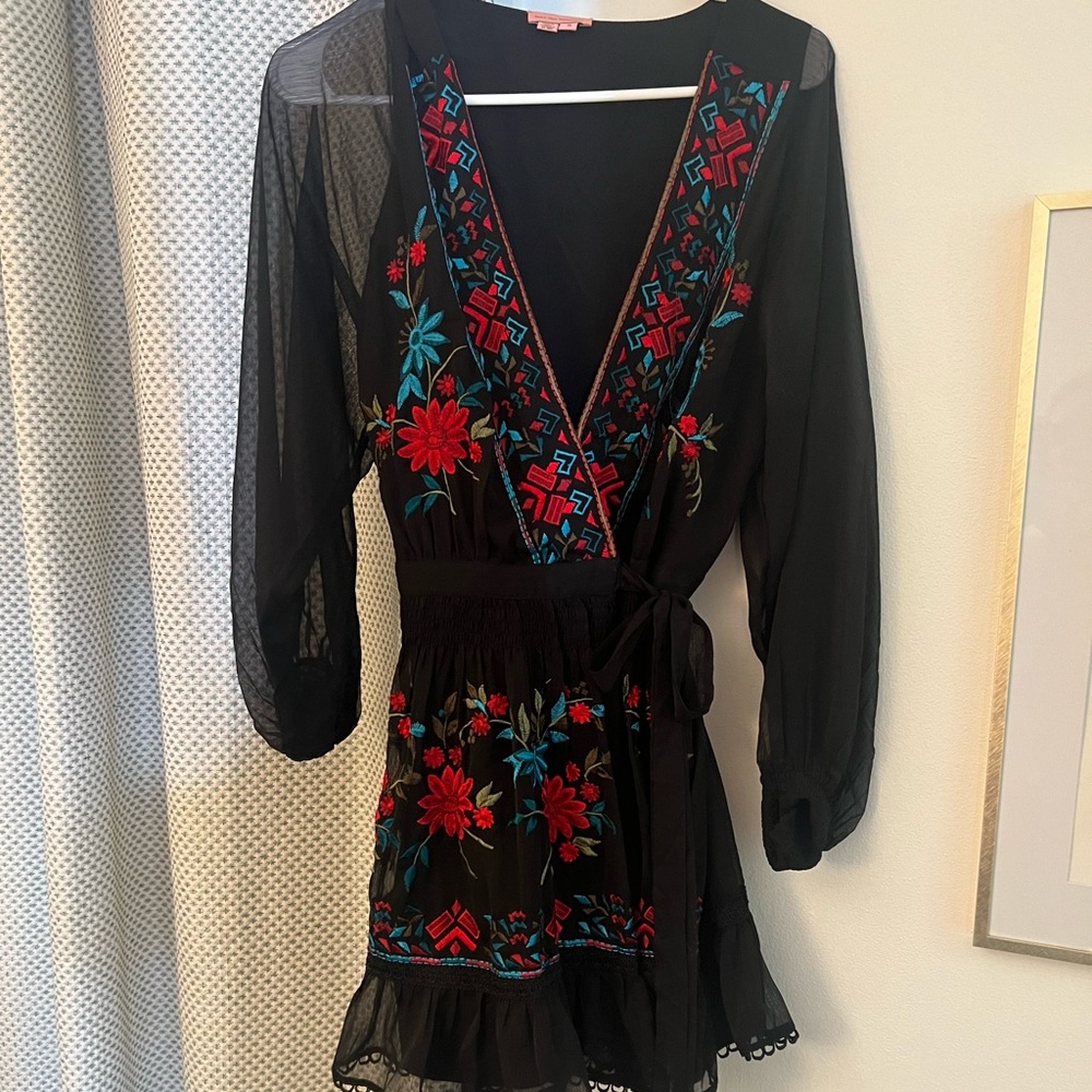 Anthropologie Not So Serious black wrap dress size small worn once